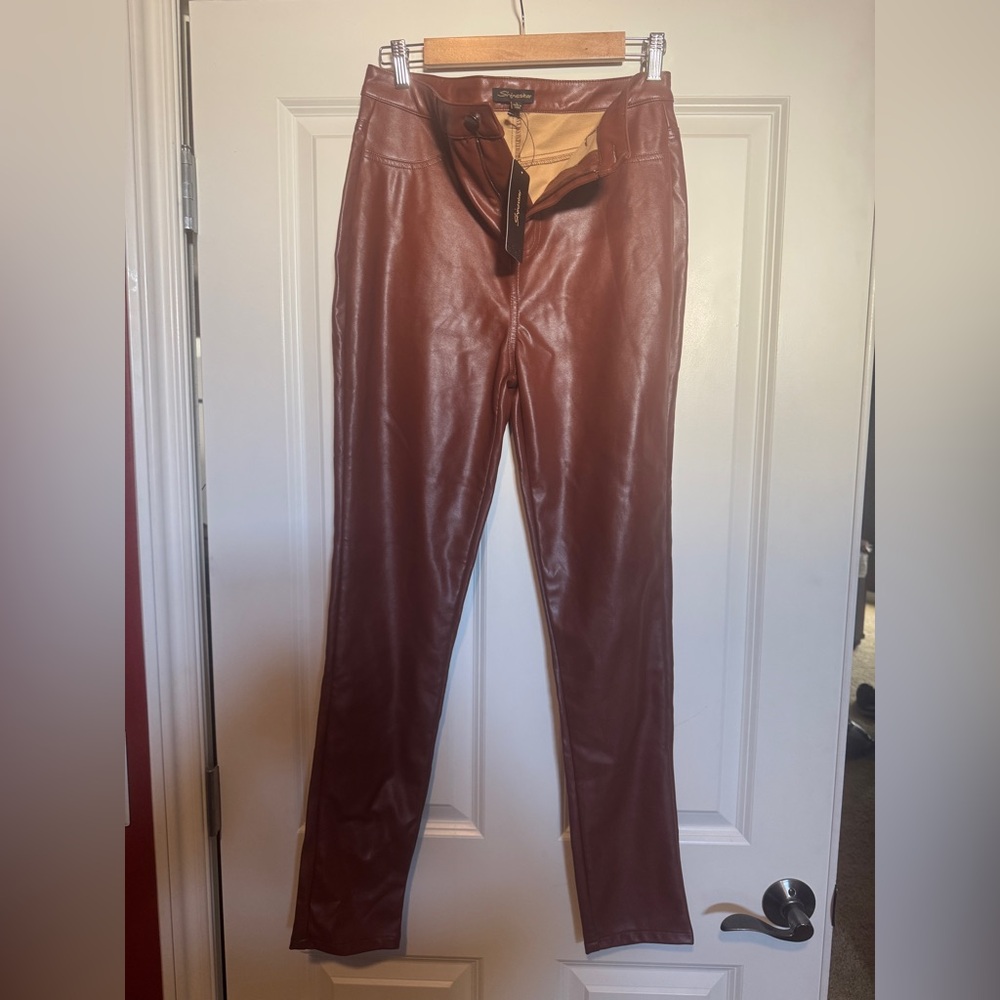 Shinestar Brown Satin Pants Sleek Straight-Leg